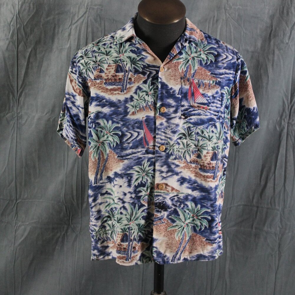 Vintage Hawaiian Shirt - Island Pal Tree Pattern by Royal Hawaiian - Men's Large